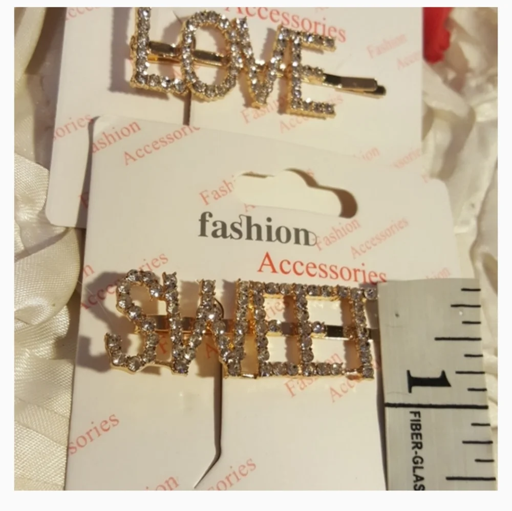 Rhinestone LOVE & SWEET Hair Clips -  Sparkly Statement Barrettes